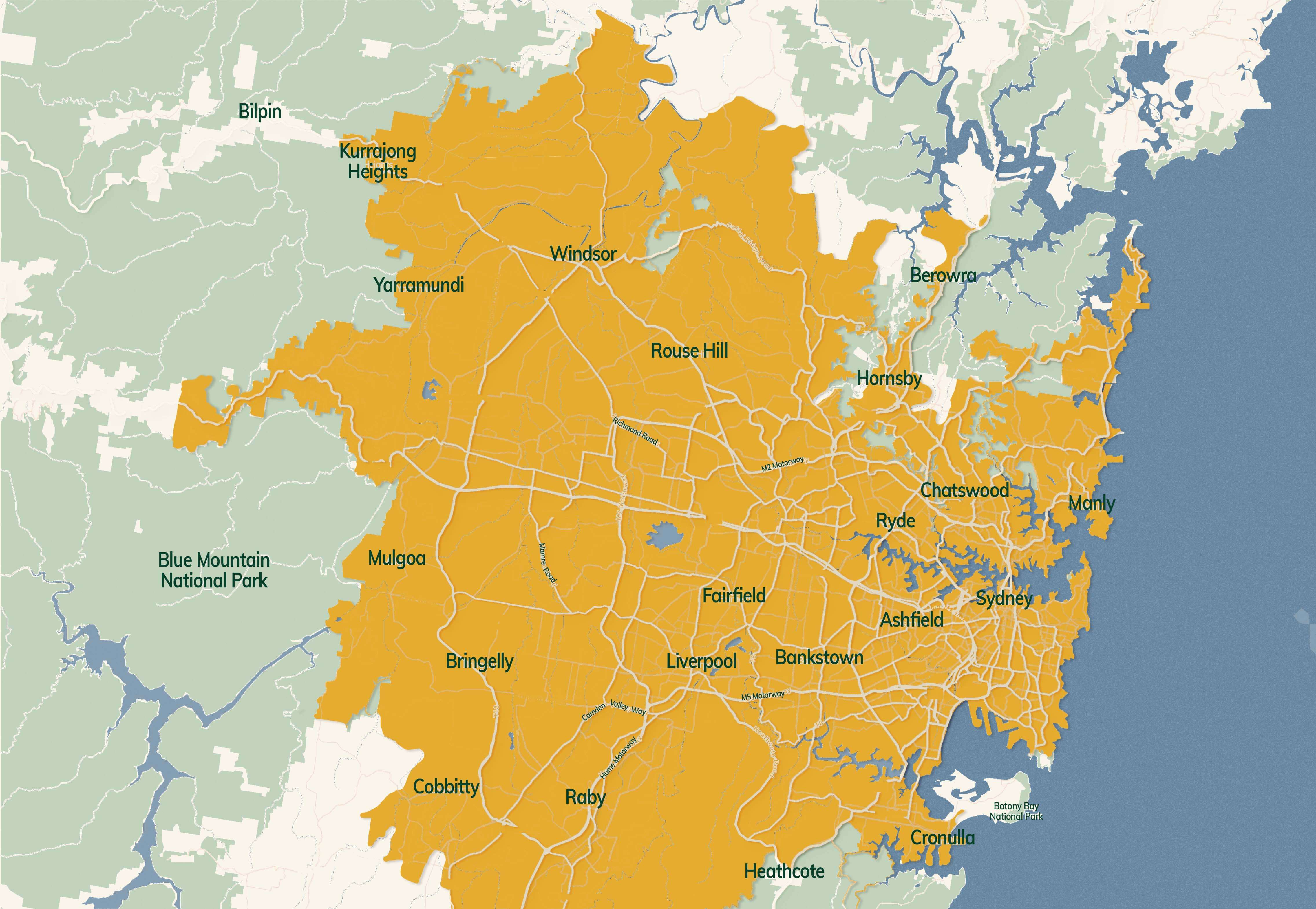 Country Meats Direct Home Delivery Suburbs shown in yellow