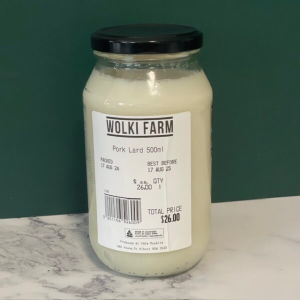 Pork Lard 500ml - Wolki Farm homed delivery Sydney ingredients pannel